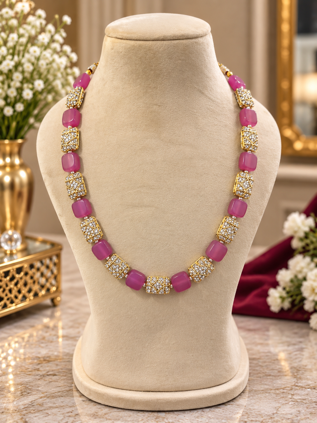 pink crystal mala