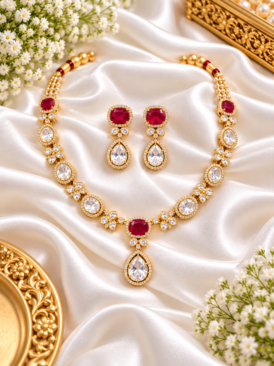 Red Tyaani polki Necklace Set