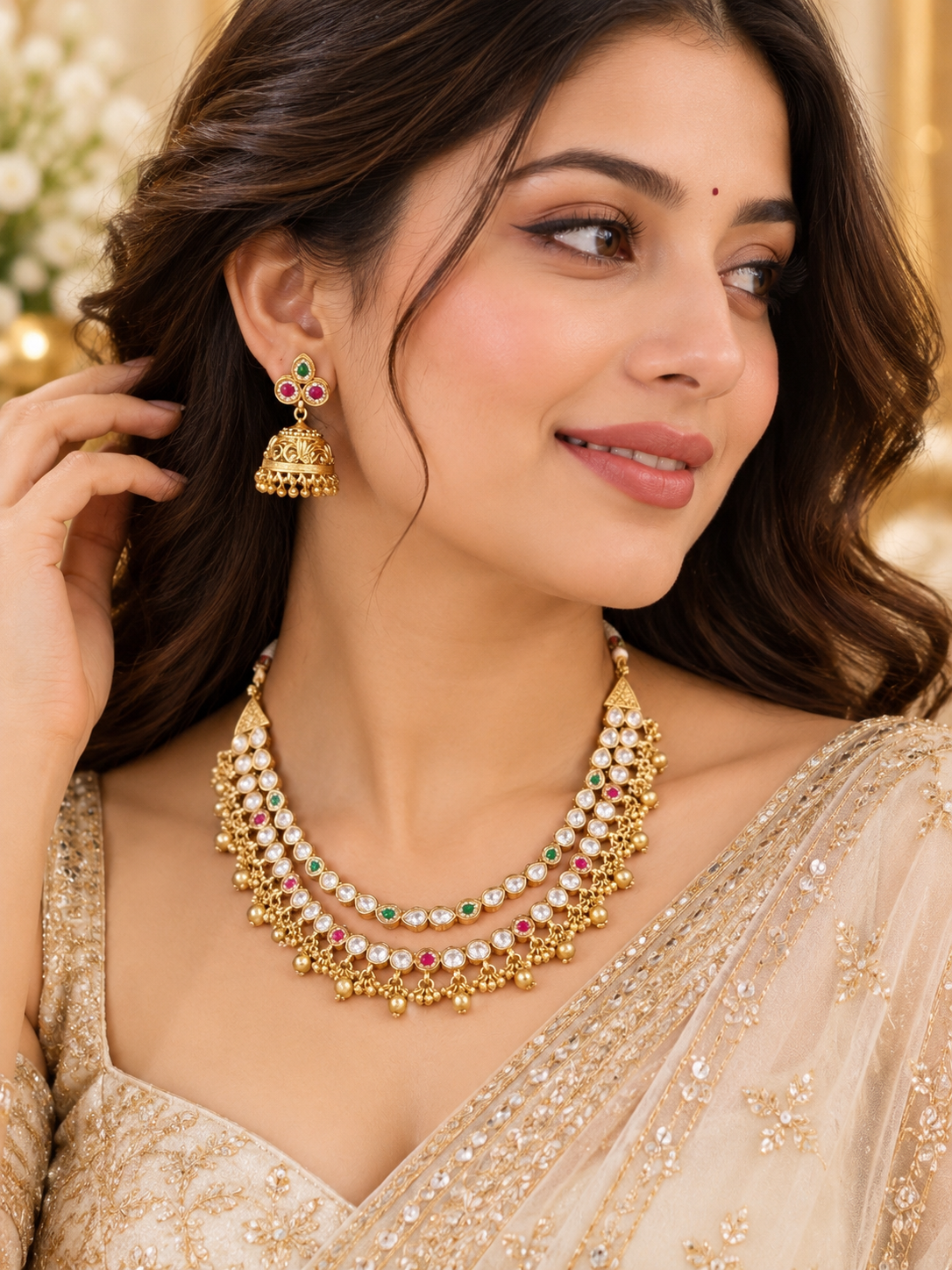 Kundan Double Layer Set with jhumkii