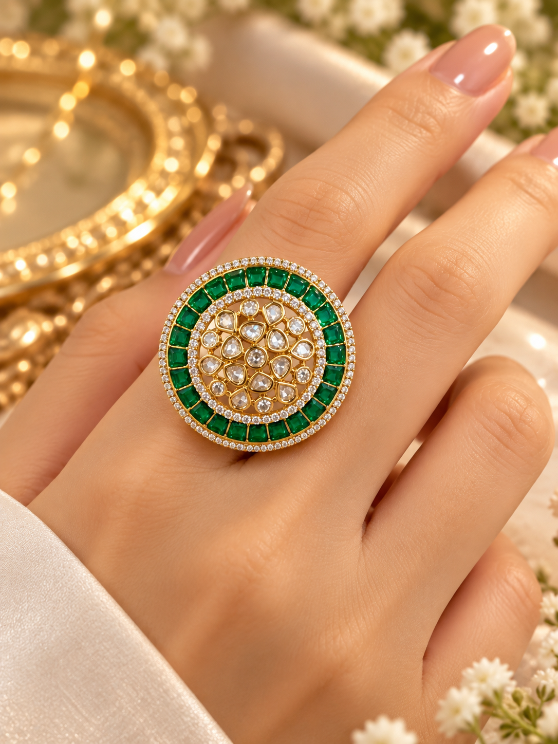 Polki Green Ring- cocktail