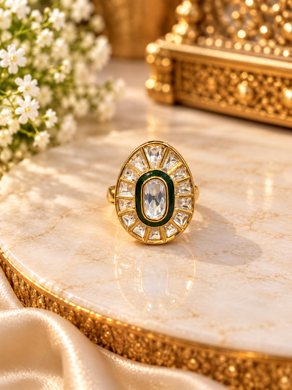 Green real look Polki ring