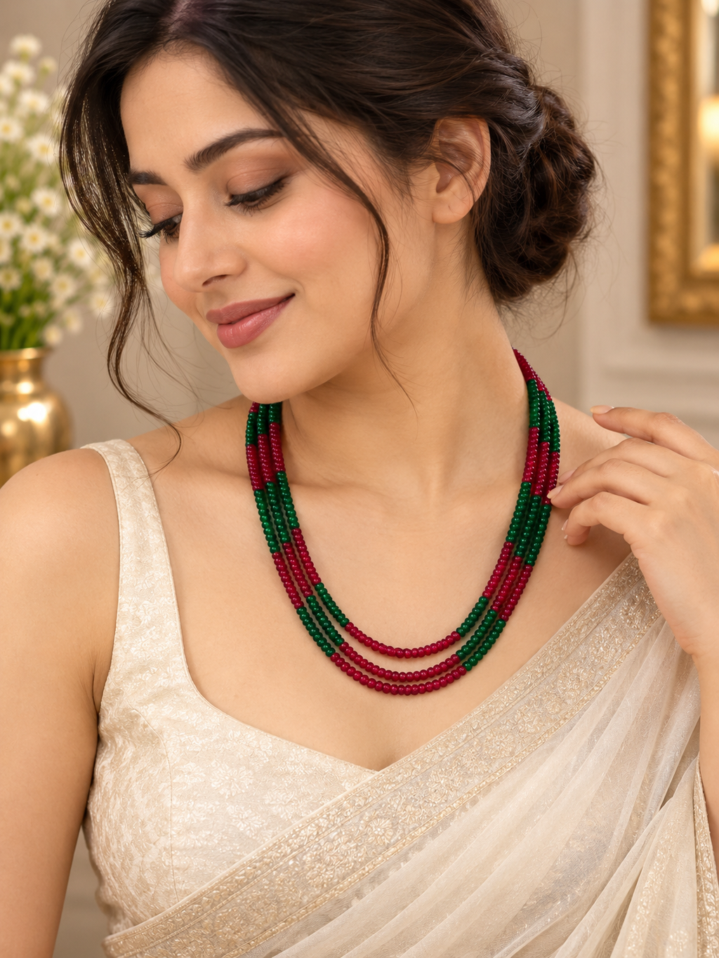 Ruby green 3 layer mala