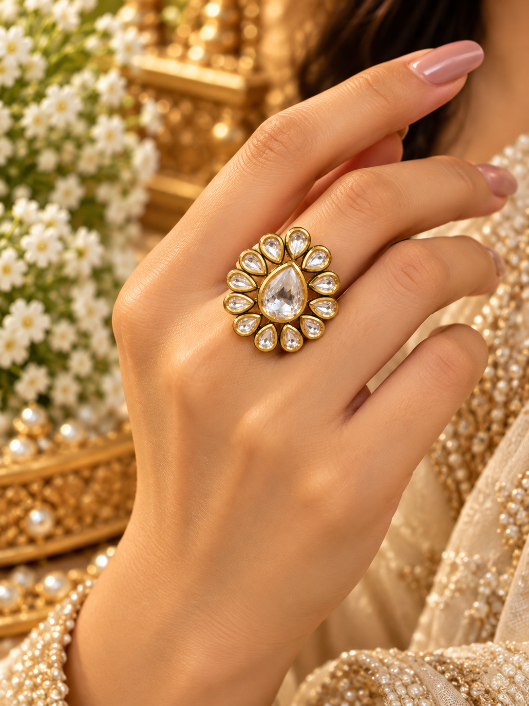 Kundan ring- Flower