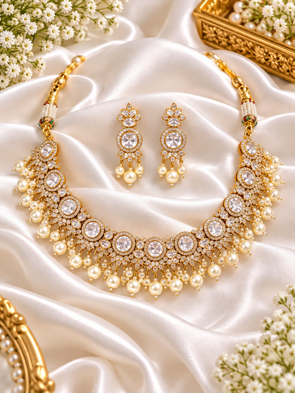White Kiara Polki Set