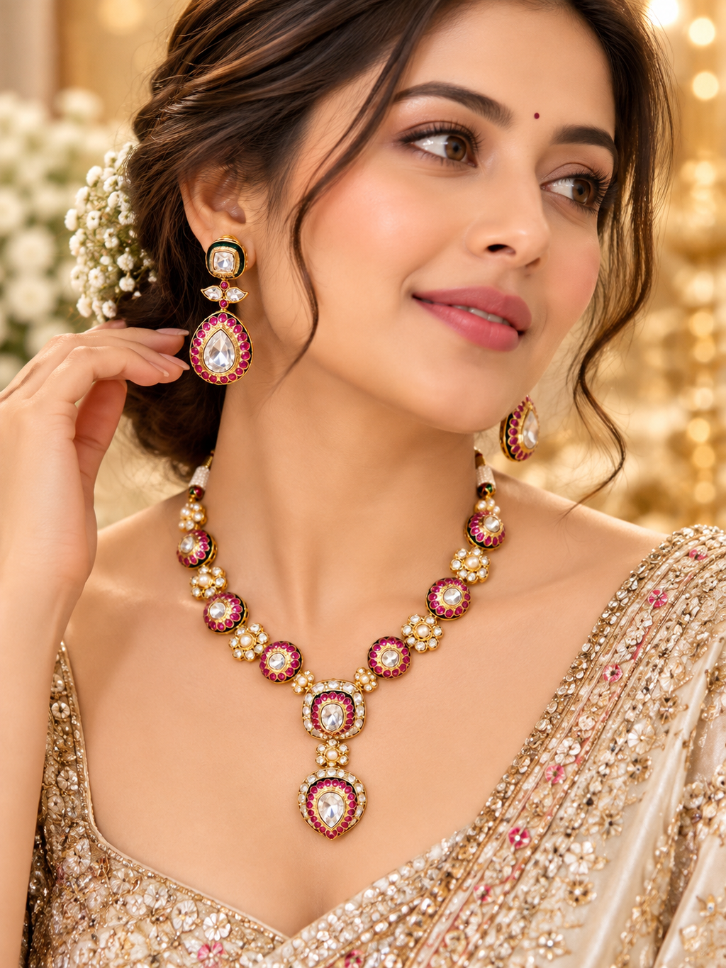 Hazoorilal real polki  Long Set