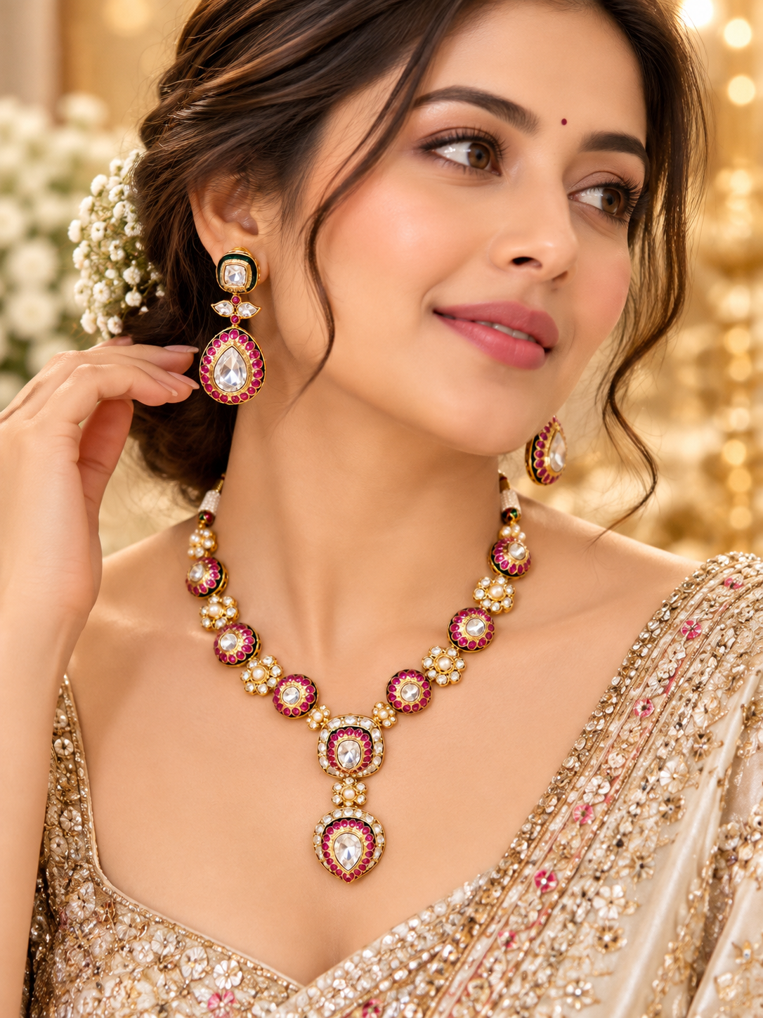 Hazoorilal real polki  Long Set
