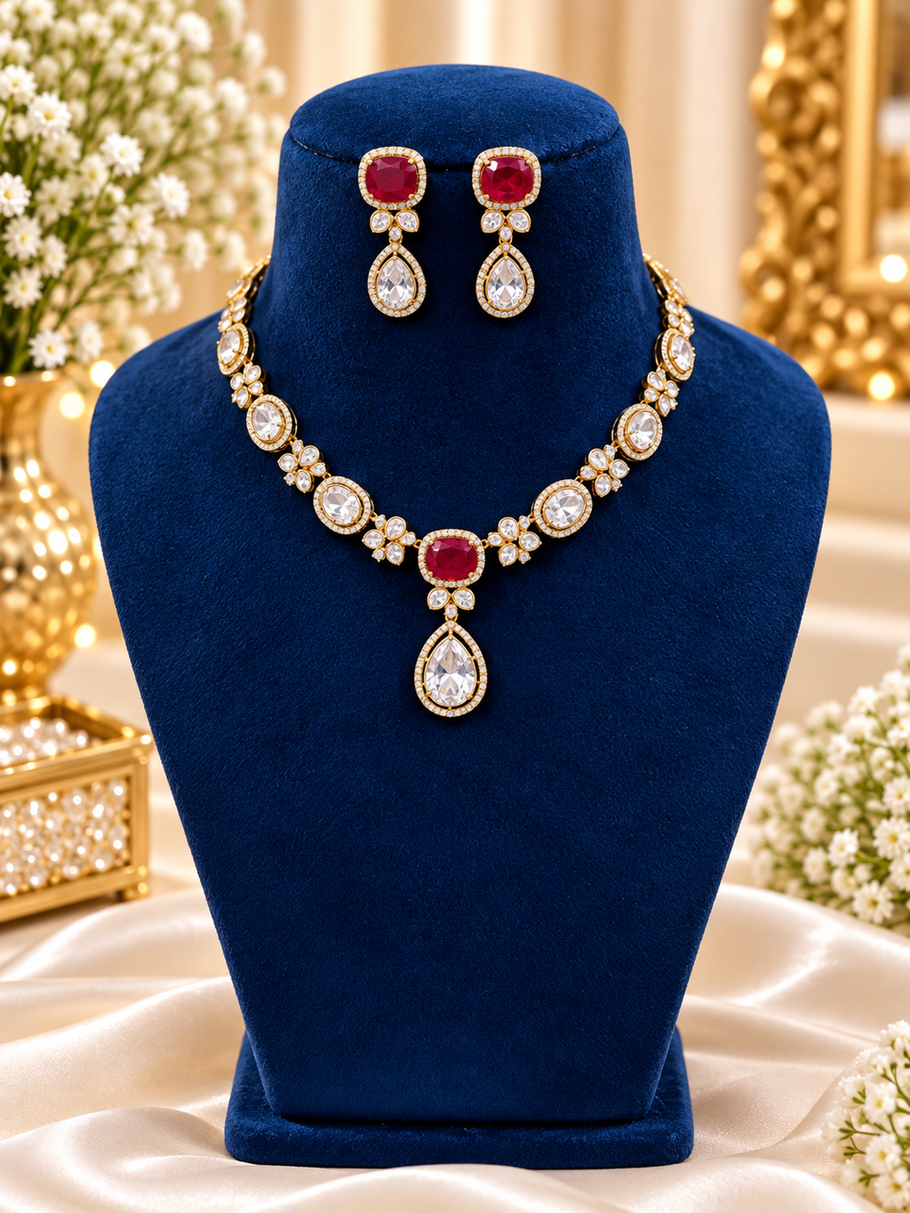 Red Tyaani polki Necklace Set