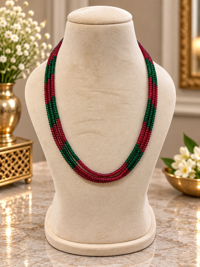Ruby green 3 layer mala